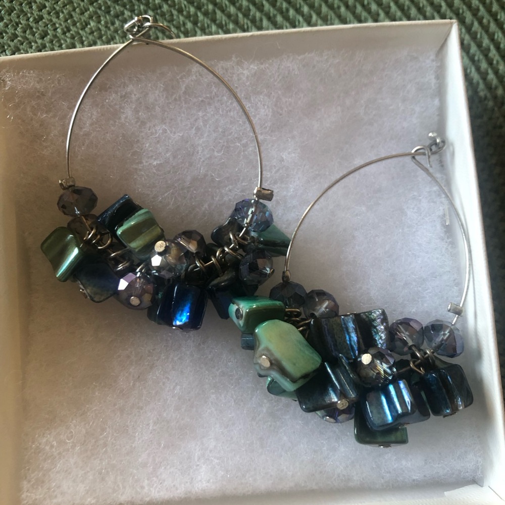 Blue stone hoop earrings